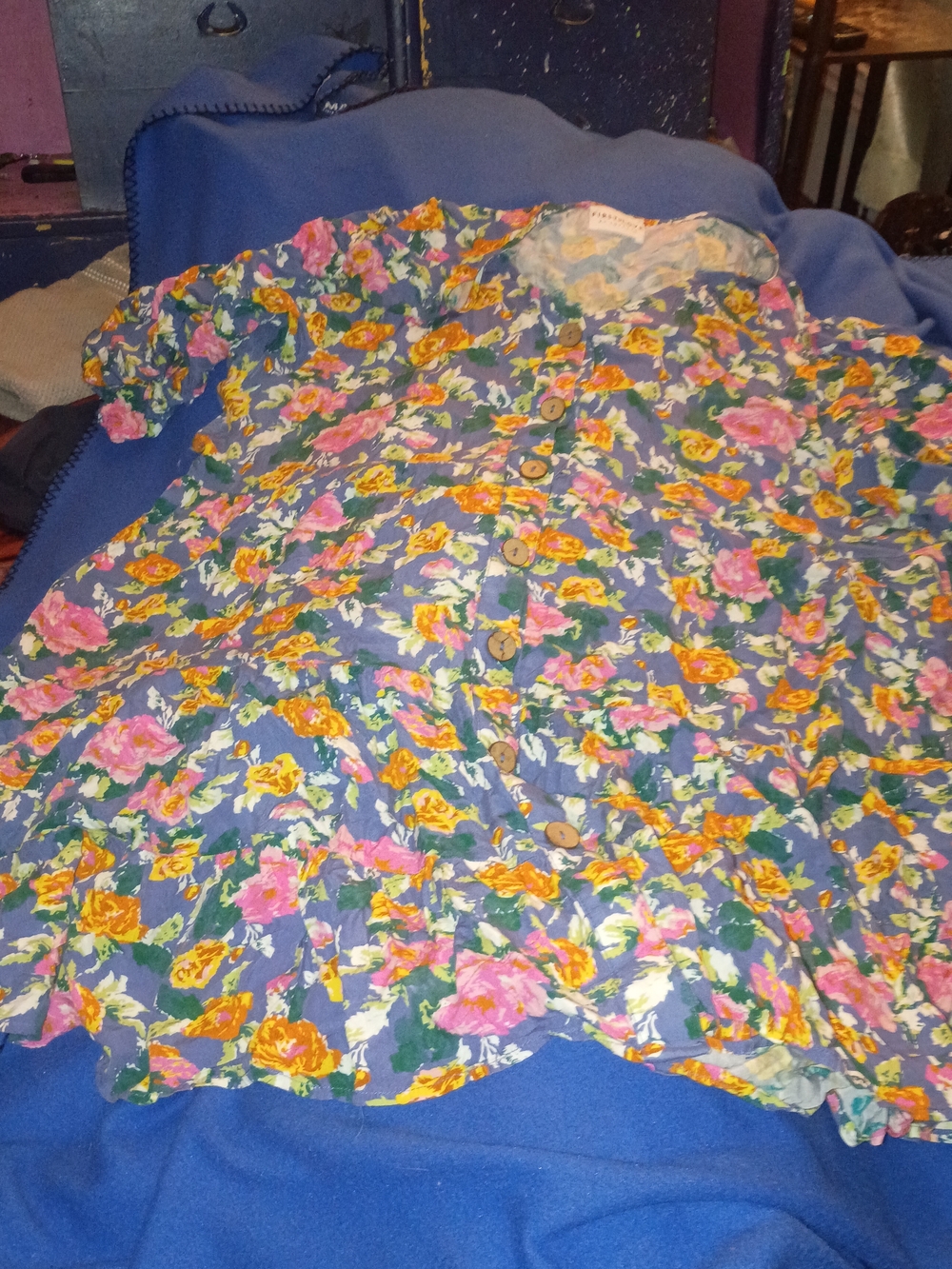 First Love Floral High-Low Dress in Blue with Pink & Yellow Flowers